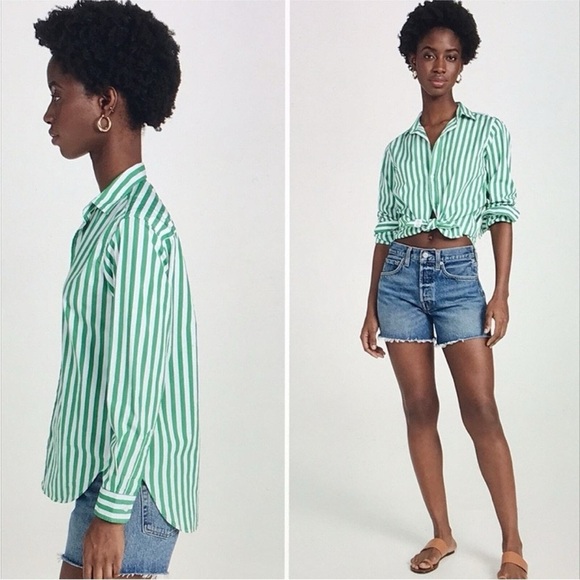 Frank & Eileen “Frank” Classic Fit Cotton button down shirt in green stripe - Picture 3 of 11